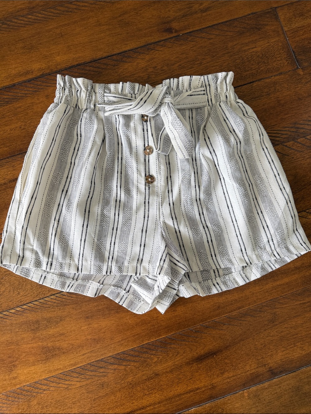 Sienna Sky White Shorts with Black Stripes - High Waist Paperbag